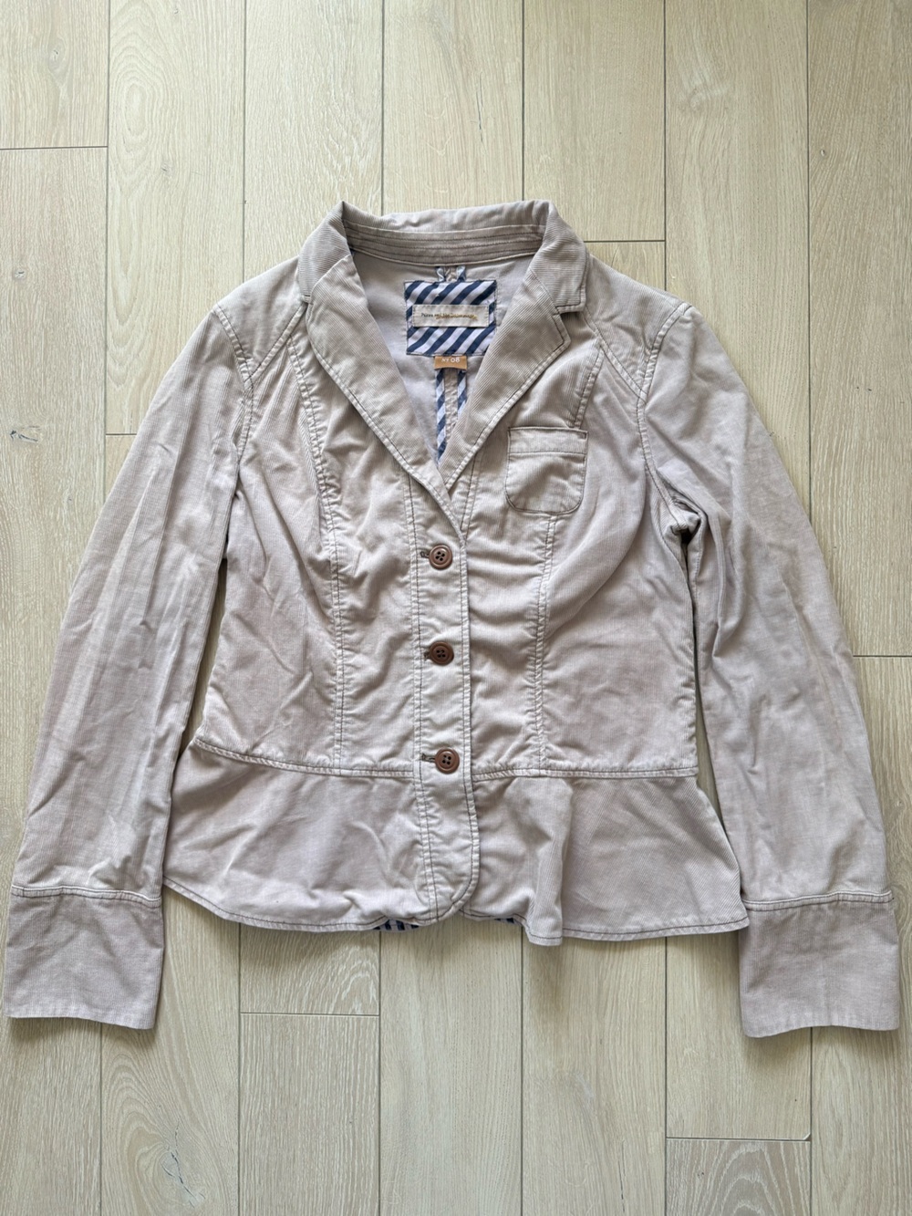 Anthropologie Pilcro and the Letterpress Corduroy Peplum Blazer Size 8